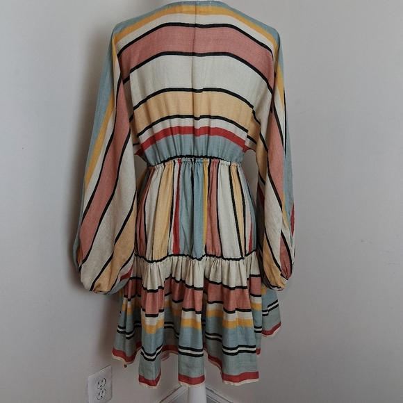 Zimmerman Cassia Draw Stripe Mini Linen Dress Size 2 - Picture 6 of 15